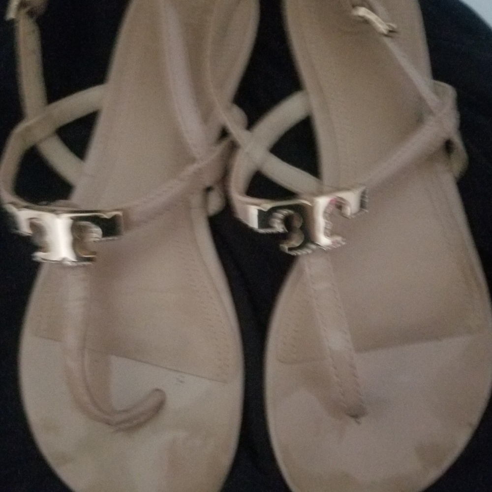Tory Burch Beige Patterned leather sandals .